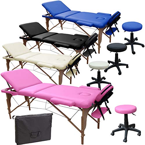 Beltom Mobile Massagetisch Massageliege Massagebank 3 zonen klappbar + Kosmetik hocker - Pink von Beltom