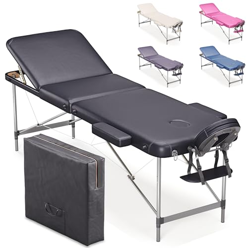 Beltom® Mobile Massagetisch Massageliege Massagebank 3 zonen klappbar Aluminium + Tasche - Schwarz von Beltom