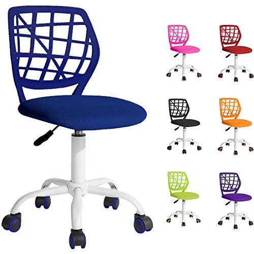 Computer-Schreibtischstuhl mit Rückenlehne, Verstellbarer Schreibtischstuhl für Kinder Kleiner Arbeitsstuhl für zu Hause. 360° Drehbarer Armless Mesh Task-Bürostuhl höhenverstellbar - Blau von Beltom