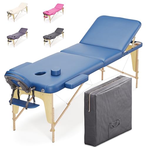 Beltom® Mobile Massagetisch Massageliege 3 zonen 180 x 56 cm. - Licht 13,3 kg mit Zubehör 14,5 kg - massagebed massageleuning Massagebank 3 Zones klappbar Kosmetikliege +TA. - Blau von Beltom