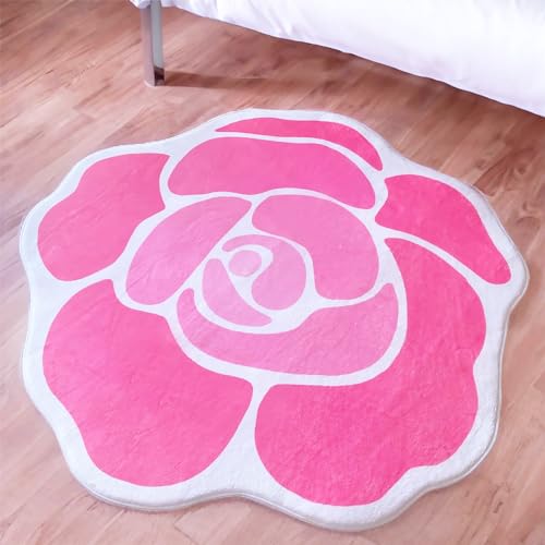 BelugaDesign Blumenteppich, florales Muster, Pastellfarben, Weiß, Rosa, niedlich, Kawaii-Rosenform, runder Teppich, Kinder, Damen, Teenager, Wohnzimmer, Schlafzimmer (Rose, groß) von BelugaDesign