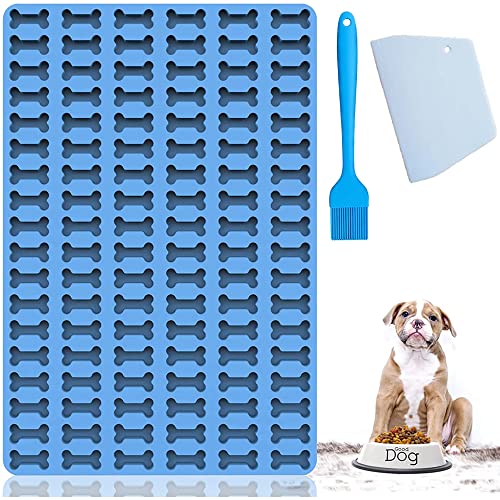 Belugsin Backform Mini Hundekekse 2.5CM Knochen Silikon Backmatte Knochenbackform Backunterlage für Hundeleckerli mit Backpinsel und Teigschaber für Hundekekse und Leckerlis DIY Pralinenform-Blau von Belugsin