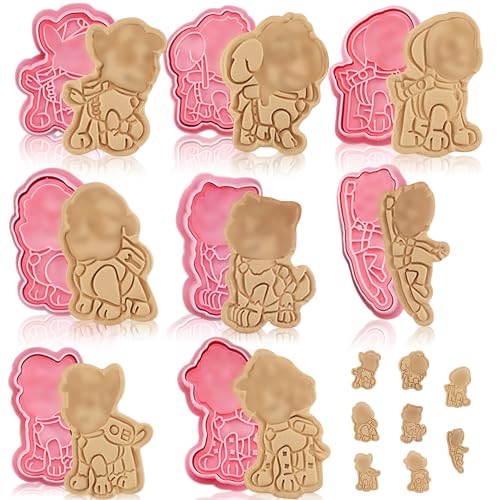Belugsin 8 Stück Keksausstecher Set Plastik Cartoon Keksformen Keksausstech 3D Rosa Ausstecher Plätzchenausstecher Kekse Ausstechformen für DIY Cookie Fondant Kuchen von Belugsin