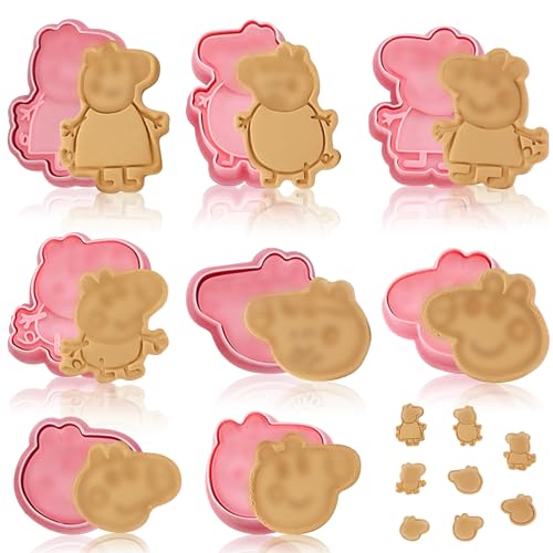 Belugsin 8 Stück Keksausstecher SetCartoon Plastik Keksformen 3D Keksausstech Rosa Ausstecher Plätzchenausstecher Keks Ausstechformen für DIY Cookie Fondant Backformen von Belugsin