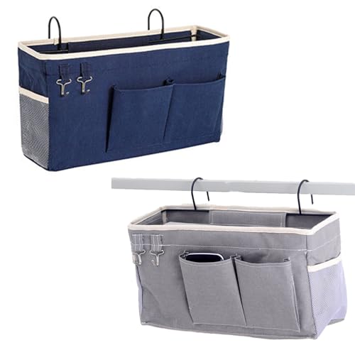 Belvanr Betttaschen 2 Stücke Bettaufhänger Organizer Hängend Bettaufhänger Hängetasche Bett Organizer Betttasche Hängetasche Hängend Aufbewahrungstasche Grau, Blau von Belvanr