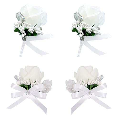 Belvanr Bräutigam Anstecknadel Boutonniere 4 Stück Bräutigam Boutonnièr Ansteckblume Hochzeit Boutonniere Hochzeit Rose Handgelenk Blume Hochzeit Künstliche Ansteckblume Braut Blumen Corsage von Belvanr