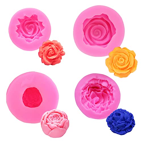 Belvanr Silikon-Form zum Backen und Basteln 4 Stück Rose Blume Kerze Seife Herstellung Formen 3D Silikon Backform Blume Silikonform 3D Rose Blume Fondant Form Kerzen Formen Silikon von Belvanr