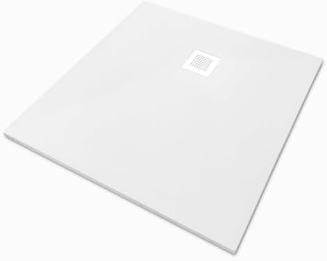 Belvit Duschwanne aus Kompositstein Weiß, Schieferstruktur, Größe 90x90 cm, flach und modern, rutschhemmend, robust, inkl. Ablaufgarnitur, einfache Montage Belvit Duschwanne aus Kompositstein Weiß, Schieferstruktur, Größe 90x90 cm, flach und modern, rutschhemmend, robust, inkl. Ablaufgarnitur, einfache Montage von Belvit