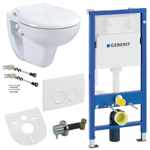 Belvit Hänge WC Set Weiß spülrandlos mit Taharet Bidet Softclose WC Sitz Geberit UP100 Vorwandelement waagerechter Abgang von Belvit