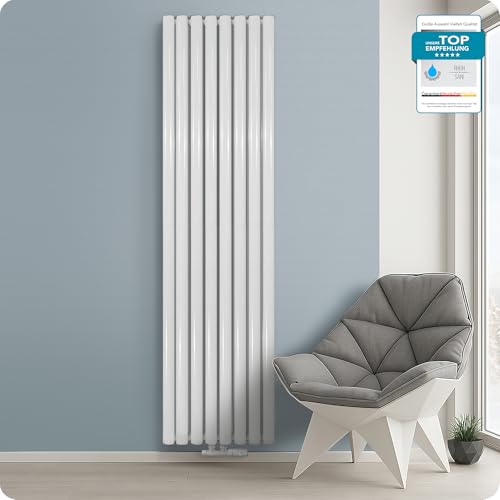 Belvit Paneel Heizkörper Vertikal Doppellagig, Weiß, 1800 x 472 mm, 2x 8 Elemente, 1640 W, Mittelanschluss, Seitenanschlüsse, EN442, KIWA, wandhängend, wasserbetrieben, inkl. Halterungen von Belvit