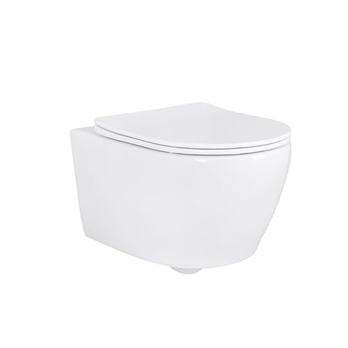 Belvit Spülrandloses Hänge WC Weiß mit Taharet-/Bidetfunktion & Toilettendeckel mit Absenkautomatik - Dusch WC mit Edelstahl-Düse, Wand WC aus Keramik für moderne & hygienische Badgestaltung von Belvit