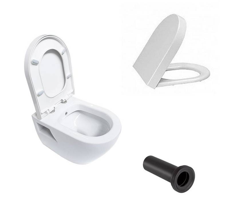 Aloni Tiefspül-WC AL5508+AL-RHS+AL0402, Aloni Hänge-WC mit Taharet/Bidet/Dusch-WC und Wandanschluss + von Aloni