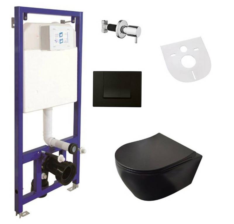 Belvit Tiefspül-WC AL6612KomplettSet, Belvit Spülrandloses Hänge-WC Komplettset Taharet-/Bidetfunktion von Belvit