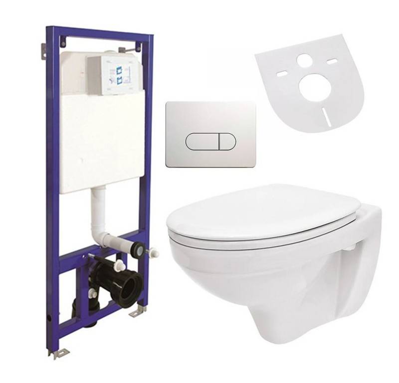 Belvit Tiefspül-WC UNI, WC, Vorwandelement, Spülkasten, Schallschutz & Betätigungsplatte, wandhängend, Spar-Set, spülrandloses, rundes WC mit Soft-Close Deckel aus Keramik Belvit Tiefspül-WC UNI, WC, Vorwandelement, Spülkasten, Schallschutz & Betätigungsplatte, wandhängend, Spar-Set, spülrandloses, rundes WC mit Soft-Close Deckel aus Keramik von Belvit