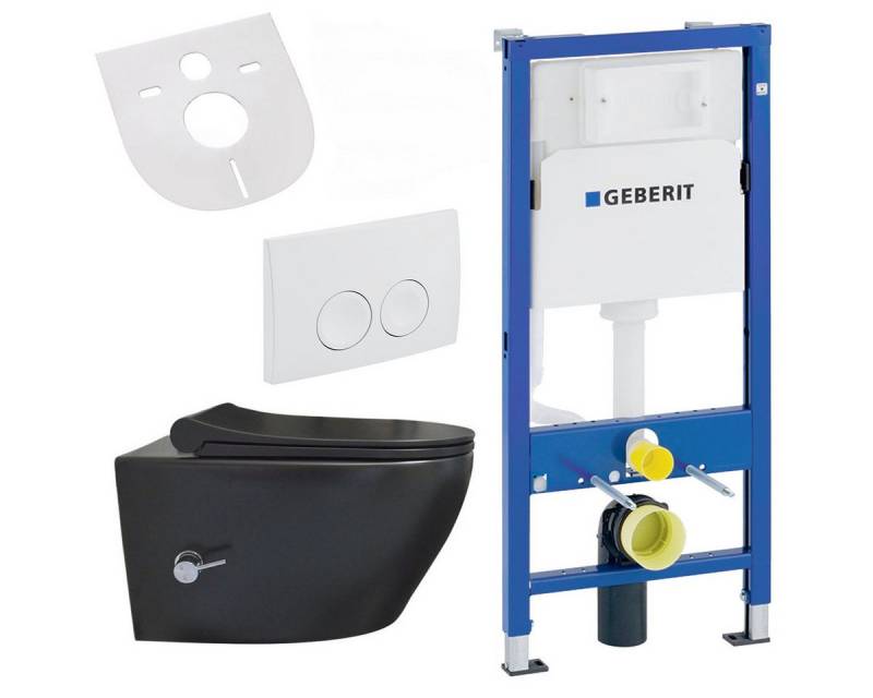 Belvit Tiefspül-WC UP100-AL66700-SET, Belvit Wand WC Set spülrandlos Schwarz matt mit Taharet Bidet von Belvit