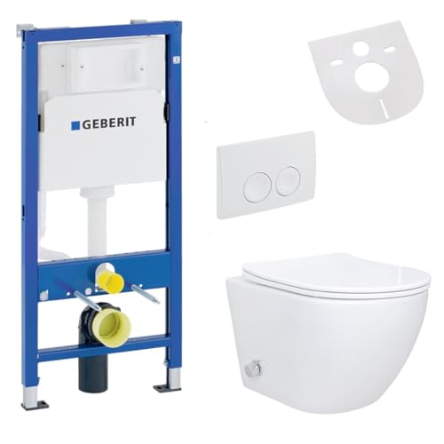 Spülrandloses Hänge WC Set mit Bidet Taharet Funktion Softclose Sitz und Drückerplatte mit Geberit UP100 Vorwandelement Spülrandloses Hänge WC Set mit Bidet Taharet Funktion Softclose Sitz und Drückerplatte mit Geberit UP100 Vorwandelement von Belvit