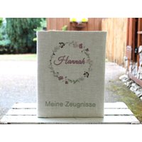 Zeugnismappe Zeugnisordner Aufbewahrung Für Zeugnisse Sichtmappe Blumenkranz Leinen Personalisierbar Sichtbuch Ordner von BemaliUnikate