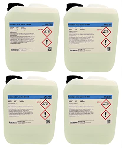 Bemango 4 x 5l Salzsäure 31% circa 24 kg technisch reine Ware UN 1789 von Bemango