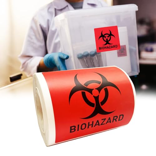 Warnschild mit Warnschild "Biohazard Danger", 10,2 x 10,2 cm, wasserdicht, selbstklebend, hohe Temperaturbeständigkeit, langlebig, 250 Stück/Rolle von Bemaxy