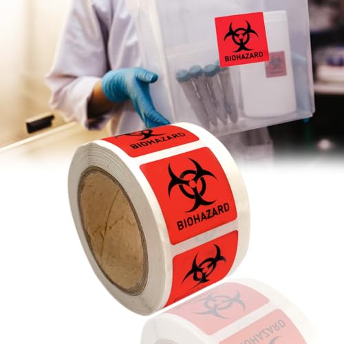 Warnschild für Biohazard Gefahr, 2,5 x 2,5 cm, wasserdicht, selbstklebend, hohe Temperaturbeständigkeit, langlebig (250 Stück/Rolle) (250 Stück) von Bemaxy