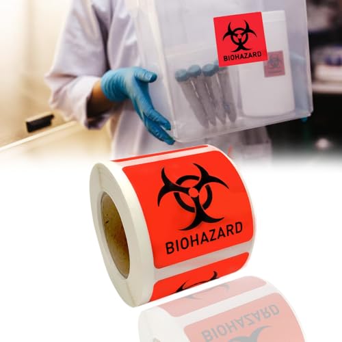 Warnschild für Biohazard Gefahr, 5,1 x 5,1 cm, wasserdicht, selbstklebend, hohe Temperaturbeständigkeit, langlebig (250) von Bemaxy