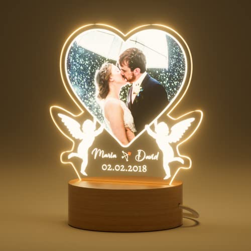 Valentinstag Jahrestag Geschenk für Sie Ihn - Personalisierte Herz Lampe, Bilderrahmen mit Licht, Nachtlampe LED USB, Fotogeschenke Personalisiert, Geschenke für Frauen von Bemaystar
