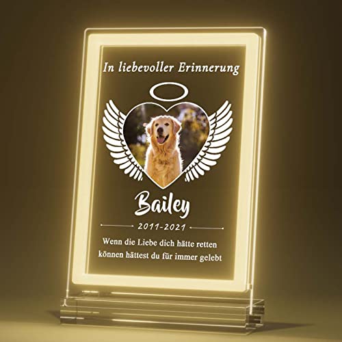 Bemaystar Personalisiert Gedenktafel für Haustiere Gedenkstein für Hunde mit Bild Gedenkstätten Hunde-Bilderrahmen für Katze und andere Haustiere Tiere Haustier-Hund-Gedenk Geschenke Foto Nachtlampe von Bemaystar