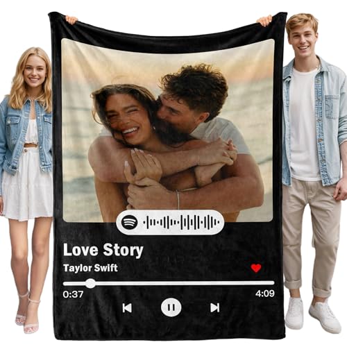 Bemaystar Personalisierte Decke mit Spotify-Personalisierte Decke mit Foto Personalisierte Geschenke für Freundin Freund Paar Valentinstag Geburtstag Jahrestag von Bemaystar