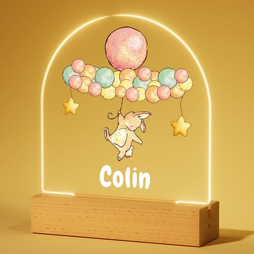 Bemaystar Personalisiertes Nachtlicht Baby – Kaninchen Nachtlicht,Nachttischlampe mit Namen, Geschenk zur Geburt Junge,Taufgeschenke für Mädchen, Personalisierte Geschenke Kinder von Bemaystar