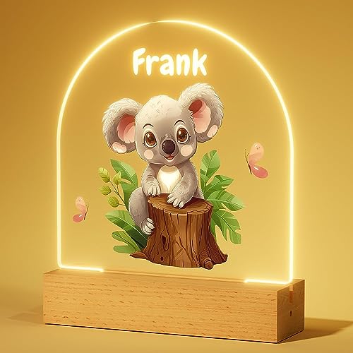 Bemaystar Personalisiertes Nachtlicht Baby – Koala Acryl LED Lampe, Nachttischlampe mit Namen, Geschenk zur Geburt Junge, Taufgeschenke für Mädchen, Personalisierte Geschenke Kinder von Bemaystar