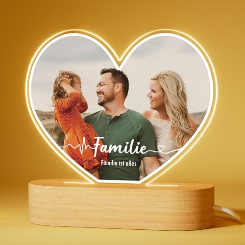 Bemaystar Personalisierte Geschenke Familie - Personalisierte Lampe mit Foto und Text - Acryl-Bilderrahmen mit optionalem LED-Sockel von Bemaystar