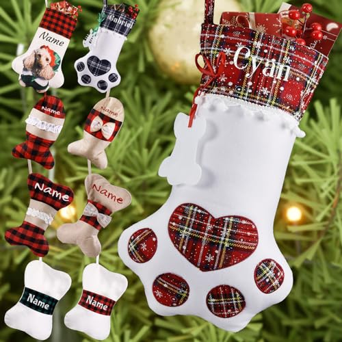 Bemaystar Personalisierter Hunde-Weihnachtsstrumpf – Büffelkarierte Hundepfoten-Weihnachtsstrümpfe, Plüsch, Jute, benutzerdefinierte Katze, Weihnachtsstrumpf, bestickte Hängesocken für Bemaystar Personalisierter Hunde-Weihnachtsstrumpf – Büffelkarierte Hundepfoten-Weihnachtsstrümpfe, Plüsch, Jute, benutzerdefinierte Katze, Weihnachtsstrumpf, bestickte Hängesocken für von Bemaystar