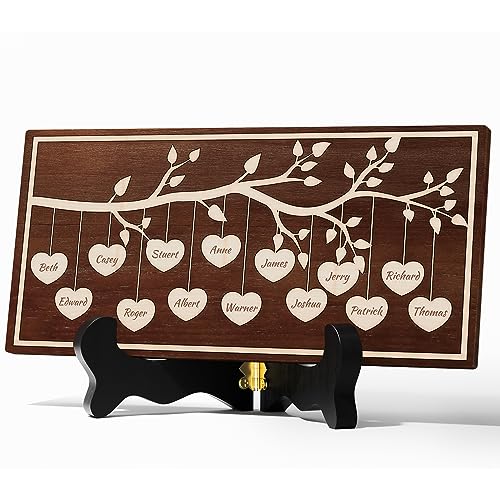 Bemaystar Personalisierter Stammbaum Massivholz -Holzherz Gravur Geschenke, Besten Personalisierte Geschenke-Deko Holz Herz mit Individuellem Namen-Muttertagsgeschenk & Vatertagsgeschenk,36 * 18-14 von Bemaystar