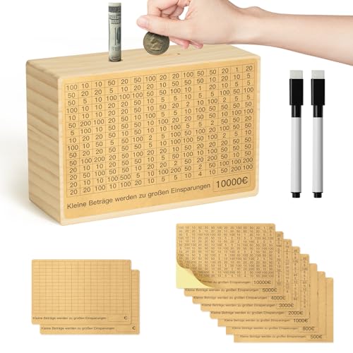 Bemaystar Spardose Mit Zähler - Großformatige Spardose Holz für Münzen & Scheine - Keine Montage nötig, Spardose Erwachsene & Kinder, Sparbox Mit Sparzielen (10 Sparziele von €500 bis €10000) Bemaystar Spardose Mit Zähler - Großformatige Spardose Holz für Münzen & Scheine - Keine Montage nötig, Spardose Erwachsene & Kinder, Sparbox Mit Sparzielen (10 Sparziele von €500 bis €10000) von Bemaystar