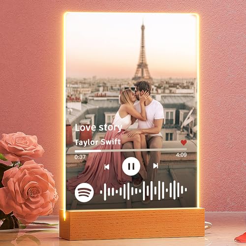 Bemaystar Spotify Glas Personalisiert Geschenke: Personalisierte Song Arcylic Fotorahmen, Valentines Day Weihnachten Jahrestag Geburtstag Geschenke für Frauen Männer von Bemaystar