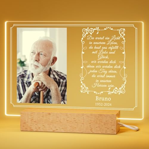 Bemaystar Personalisierte Gedenken an Verstorbene, Trauergeschenk, Erinnerung an Verstorbene, Andenken an Verstorbene, Trauerlicht, Trost Geschenke, Charakter Fotorahmen Nachtlicht von Bemaystar