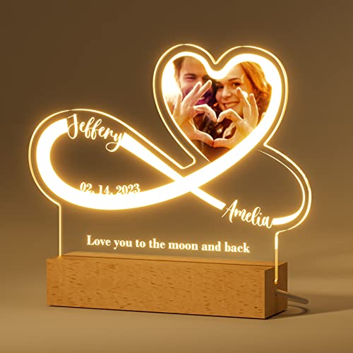 Bemaystar Partner Geschenke - Personalisierte Lampe Unendlichkeitszeichen - Nachtlicht LED mit Foto Namen Widmung Datum - Valentinstagsgeschenk, Jahrestag Geschenk, Hochzeitsgeschenke von Bemaystar