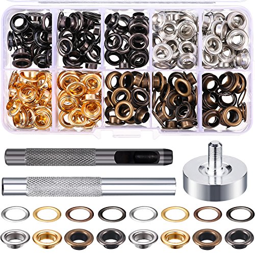 Bememo 1/4 Zoll Tülle Kit 200 Sets Ösen mit 3 Stück Install Tool Kit (Gold, Rotguss, Bronze, Silber) von Bememo