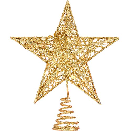 8 Zoll Schön Glitter Weihnachtsbaum Topper Stern Baum Topper für Weihnachtsbaum Dekoration (Gold) von Bememo