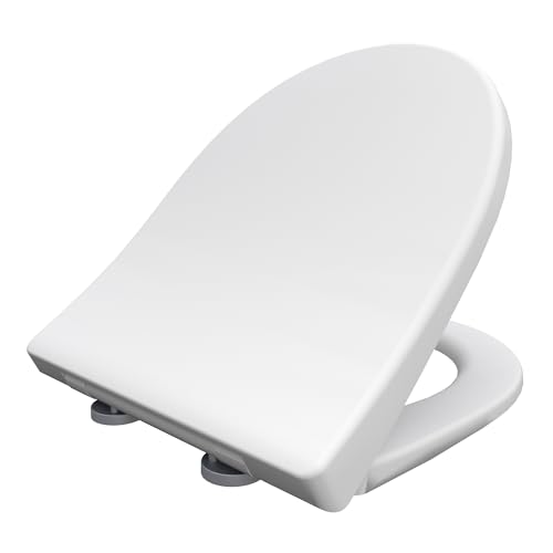 Bemis Click & Clean® D-Shape WC-Sitz mit Absenkautomatik | Reinigung mit bester Hygiene durch patentiertes Abnahmesystem | Einfache Installation von oben | Antibakterieller Kunststoff | Weiß | D-Form von Bemis