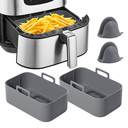 Bemodst Air Fryer Silikonmatte für Ninja Dual DZ201/DZ401 Dual Air Fryer Silikontopf, Wiederverwendbarer Silikon Air Fryer Korb für Air Fryer, Ofen, Mikrowelle（Grau） von Bemodst