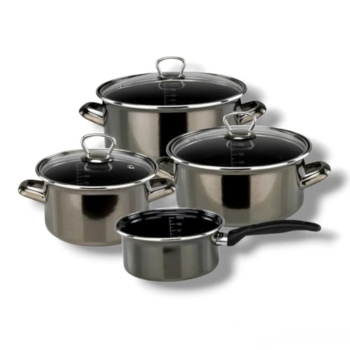 Bemus Emaille Kochtopf-Set BLACK PEARL 7tlg., anthrazit glänzend von Bemus