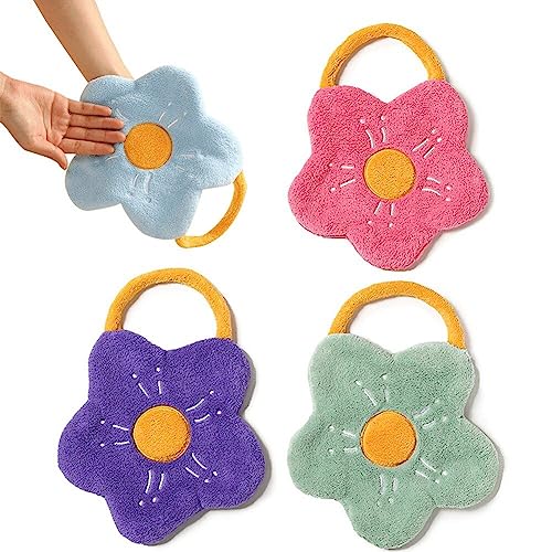 Bemvp Handtücher 4 Stück niedliche Handtücher in Blumenform mit Aufhängeschlaufe schnell trocknende Handtücher für Badezimmer und Küche von Bemvp