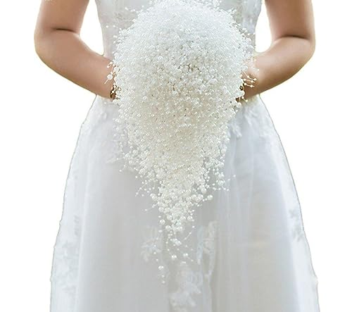 Bemvp Künstlicher Perlenstrauß romantischer Hochzeitsstrauß Wasserfall Brautjungfernstrauß Brautstrauß für Hochzeitsfeier von Bemvp