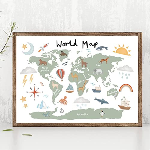 Bemvp World Map Poster Canvas Drucke Pastell Tier Thema Bildungswandbilder Kunstdekoration Für Kinder Kinderzimmer Heimat von Bemvp