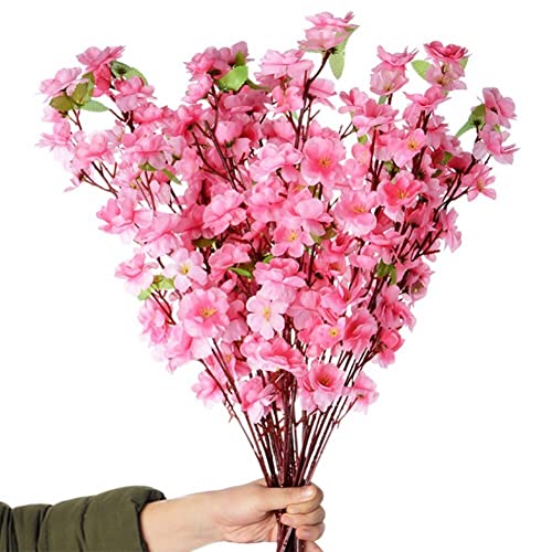 Seidenpfirsichblume 10pcs Künstlicher Pfirsichblütenzweig 55 cm Plastik Pfirsich Bouquet Ornamente Home Hochzeit Dekorative Blumen von Bemvp