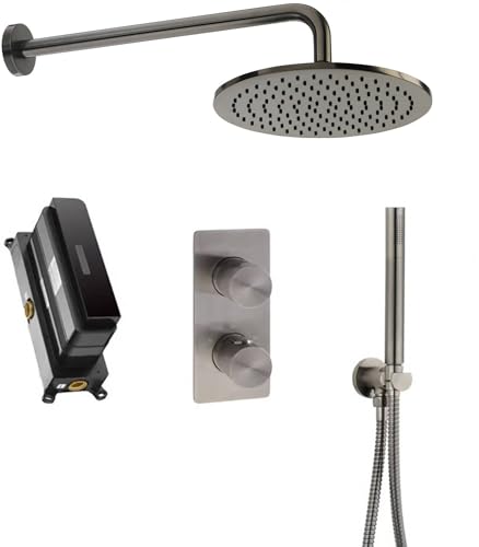 Ben Engraved Cross Slim Unterputz Regendusch-Set Ø25 cm inkl. Stabhandbrause Gunmetal PVD von Ben BADKAMERS & SANITAIR