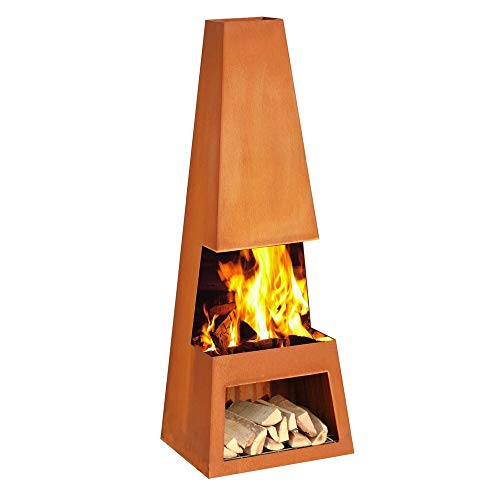 Ben&Camilla Gartenkamin Pular in Edelrost Optik Cortenstahl 122 x 44 x 37 cm | extra robust & rostfrei | Feuerschale Feuerkorb Terrassenofen Gartenofen Feuerstelle Feuersäule Feuerskulptur von Ben&Camilla