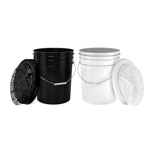 BenBow Autowäsche Set: 2X 20 Liter Wascheimer mit 2X Schmutzsieb und 2X Eimerdeckel - ideal für die effektive und kratzerfreie Reinigung - perfekt für Zwei Eimer Waschmethode von BenBow