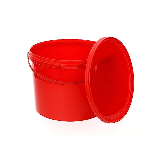 BenBow Eimer mit Deckel 10l rot 1x 10 Liter - lebensmittelecht, stabil, luftdicht, auslaufsicher, geruchsneutral - Aufbewahrungsbehälter aus Kunststoff, mit Henkel - leer von BenBow